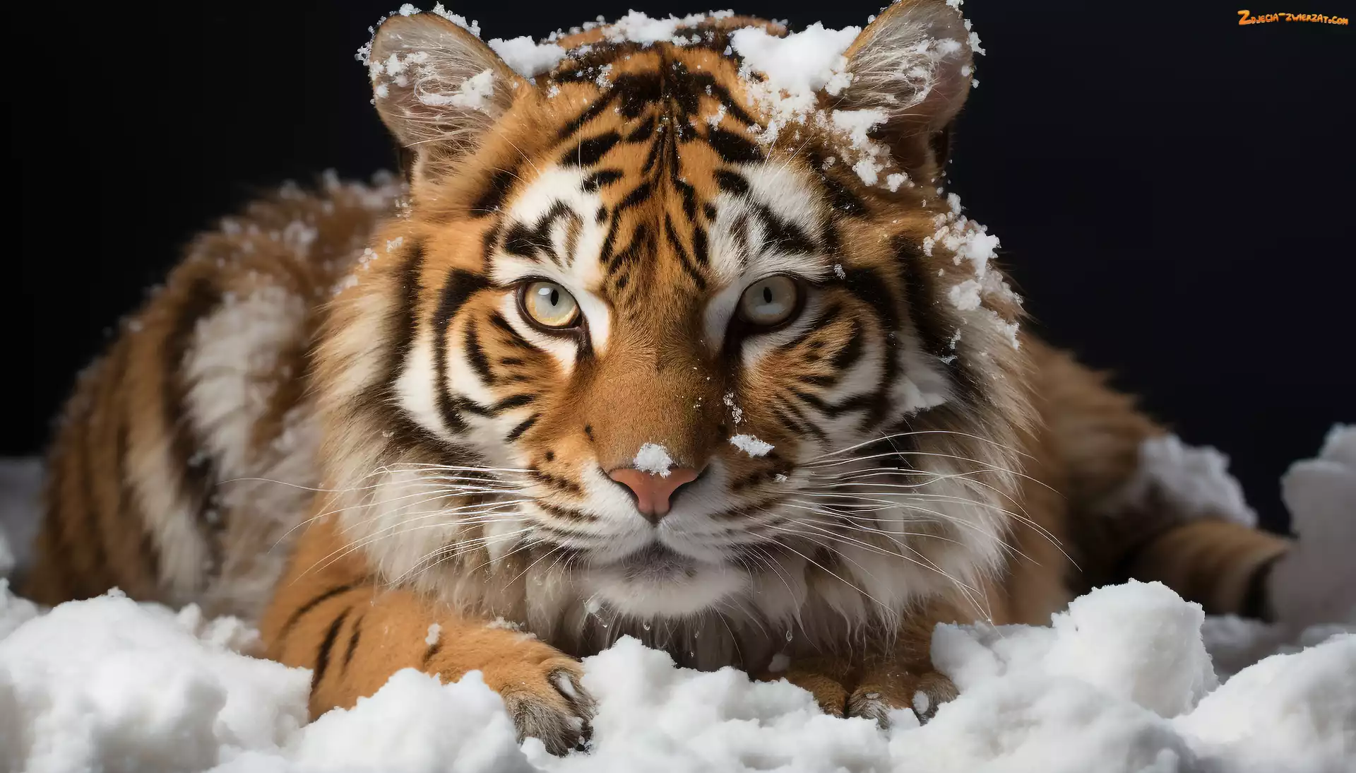 Śnieg, Tygrys, Grafika, Spojrzenie