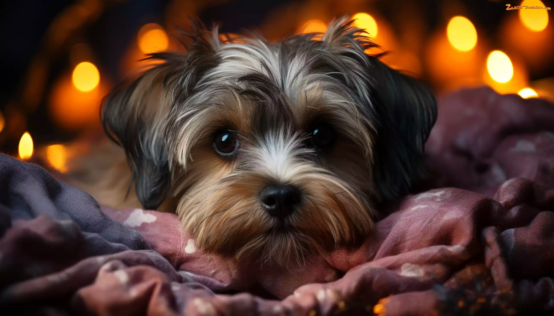 Blask, Pyszczek, Pies, Yorkshire terrier, Kolorowa, Tkanina